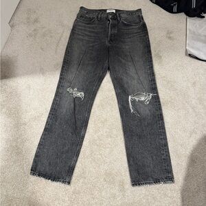 Agolde Women's Gray Distressed Straight Leg Jeans